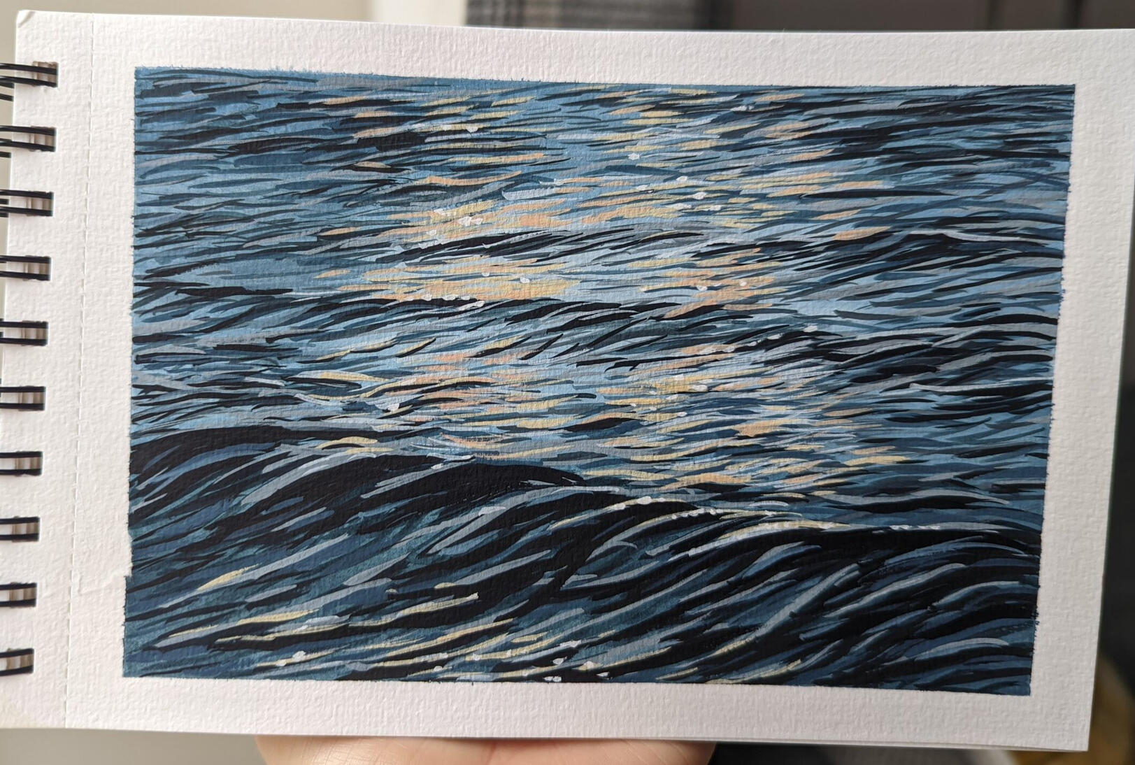 Water Study by AlliesArt, painted with gouache on paper. Waves done in impressionist style focused on the highlights on waves